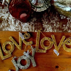 Pottery Barn Ornament - 2 Gold LOVE & 1 silver JOY